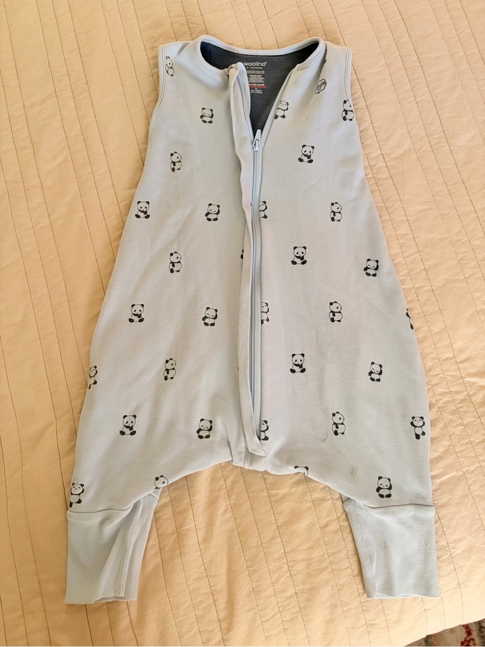 Woolino Light Blue Panda Footie Sleep Bag - Zip Front